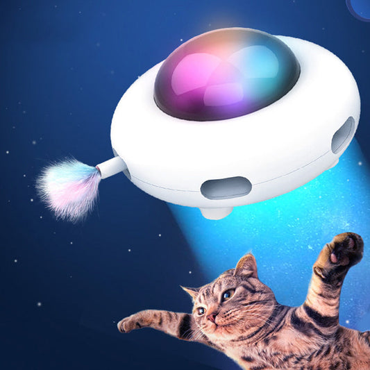 Pet toy gravity UFO smart teaser flying saucer with cat.