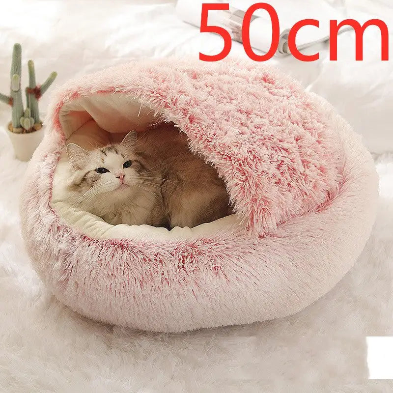 2-in-1 Dog & Cat Bed – Soft Plush Round Pet Bed House - Pink50cm - Pets