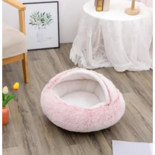 2-in-1 Dog & Cat Bed – Soft Plush Round Pet Bed House - Pink60cm - Pets