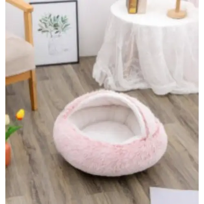2-in-1 Dog & Cat Bed – Soft Plush Round Pet Bed House - Pink100cm - Pets
