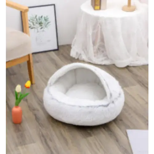 2-in-1 Dog & Cat Bed – Soft Plush Round Pet Bed House - Grey100cm - Pets