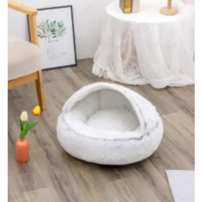 2-in-1 Dog & Cat Bed – Soft Plush Round Pet Bed House - Grey100cm - Pets