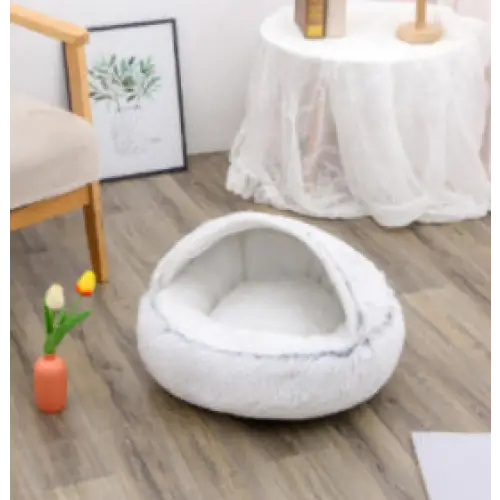 2-in-1 Dog & Cat Bed – Soft Plush Round Pet Bed House - Grey80cm - Pets