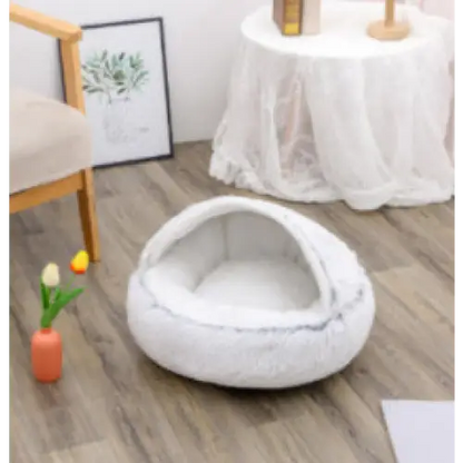 2-in-1 Dog & Cat Bed – Soft Plush Round Pet Bed House - Grey80cm - Pets