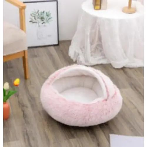 2-in-1 Dog & Cat Bed – Soft Plush Round Pet Bed House - Pink80cm - Pets