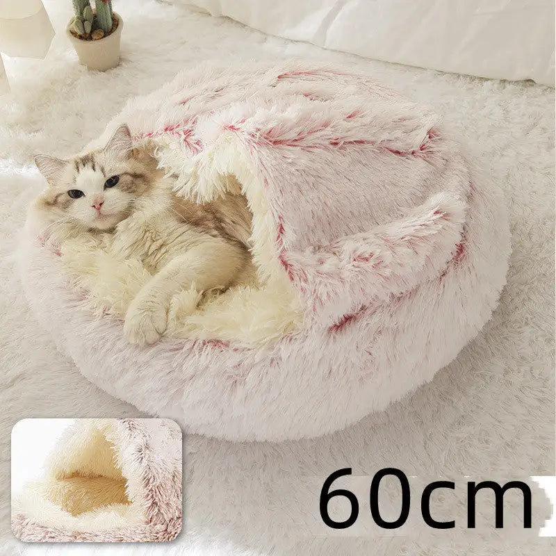 2-in-1 Dog & Cat Bed – Soft Plush Round Pet Bed House - Hair Pink - Pets