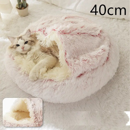 2-in-1 Dog & Cat Bed – Soft Plush Round Pet Bed House - Hair Pink 40cm - Pets
