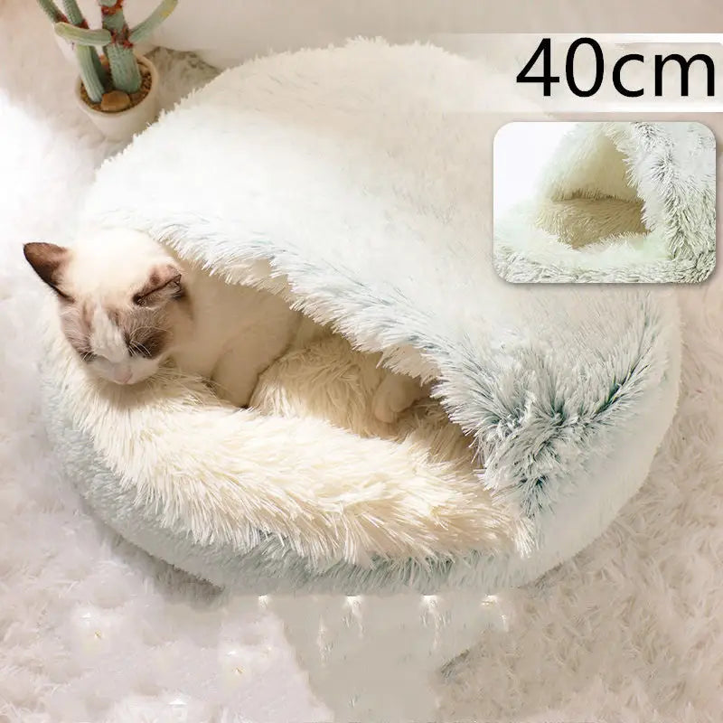 2-in-1 Dog & Cat Bed – Soft Plush Round Pet Bed House - Hair Olive green 40cm - Pets