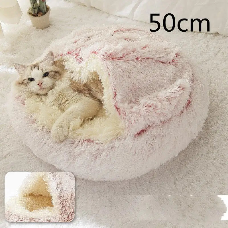 2-in-1 Dog & Cat Bed – Soft Plush Round Pet Bed House - Hair Pink50cm - Pets