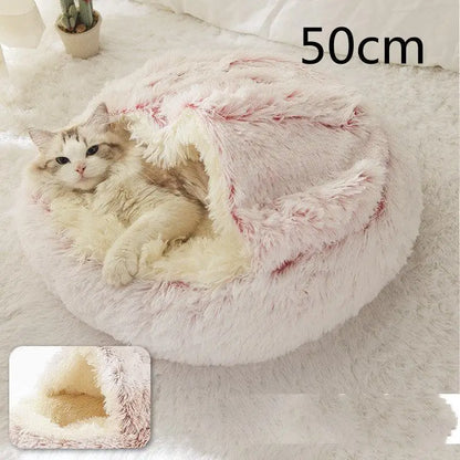 2-in-1 Dog & Cat Bed – Soft Plush Round Pet Bed House - Hair Pink50cm - Pets