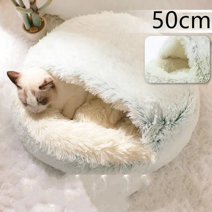 2-in-1 Dog & Cat Bed – Soft Plush Round Pet Bed House - Hair Olive green 50cm - Pets