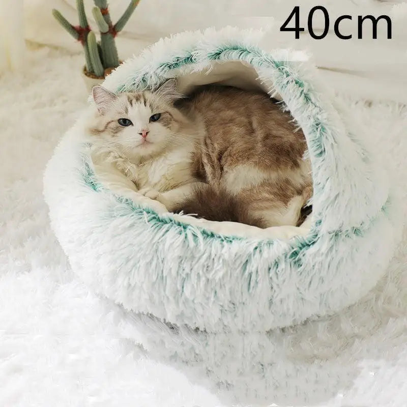 2-in-1 Dog & Cat Bed – Soft Plush Round Pet Bed House - Olive green 40cm - Pets