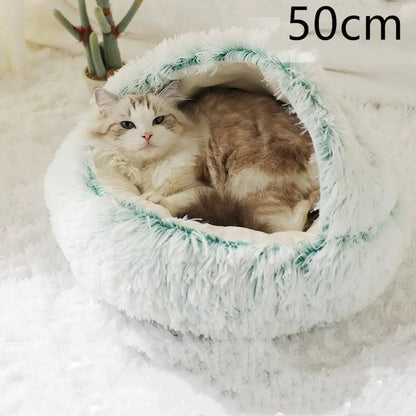 2-in-1 Dog & Cat Bed – Soft Plush Round Pet Bed House - Olive green 50cm - Pets