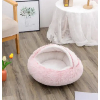 2-in-1 Dog & Cat Bed – Soft Plush Round Pet Bed House - Pets