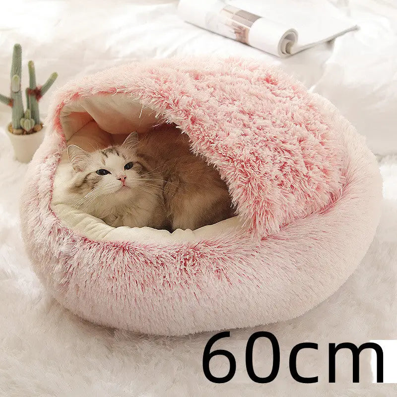 2-in-1 Dog & Cat Bed – Soft Plush Round Pet Bed House - Pets
