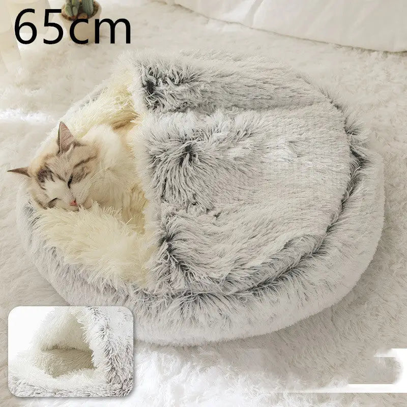 2-in-1 Dog & Cat Bed – Soft Plush Round Pet Bed House - Pets