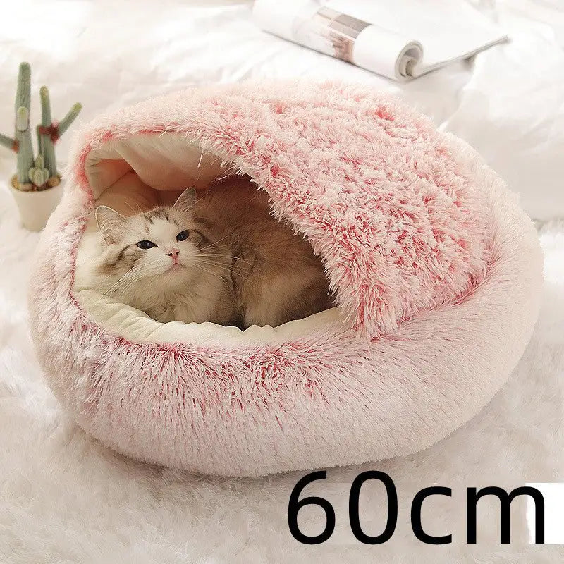 2-in-1 Dog & Cat Bed – Soft Plush Round Pet Bed House - Pink - Pets