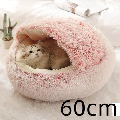 2-in-1 Dog & Cat Bed – Soft Plush Round Pet Bed House - Pink - Pets