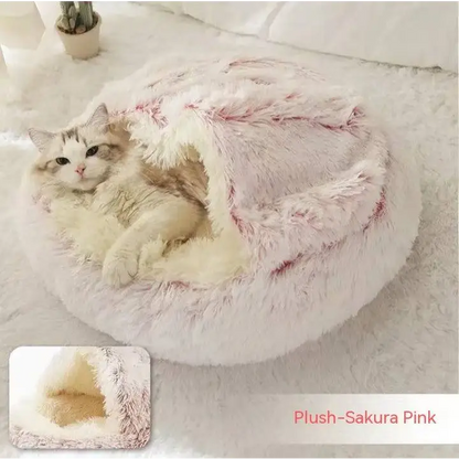 2-in-1 Dog & Cat Bed – Soft Plush Round Pet Bed House - Pink plush 80cm - Pets