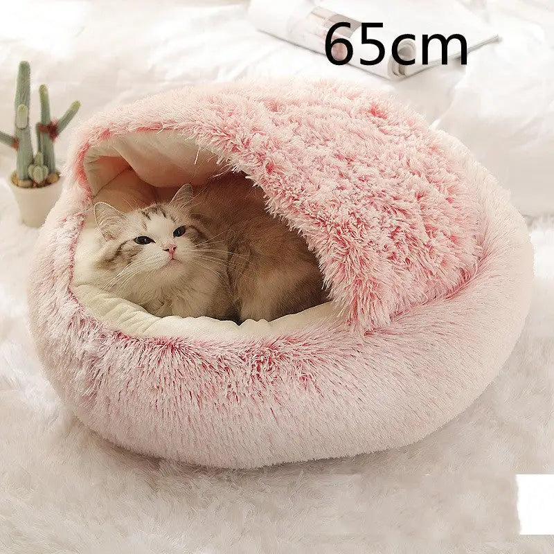 2-in-1 Dog & Cat Bed – Soft Plush Round Pet Bed House - Pink 65cm - Pets