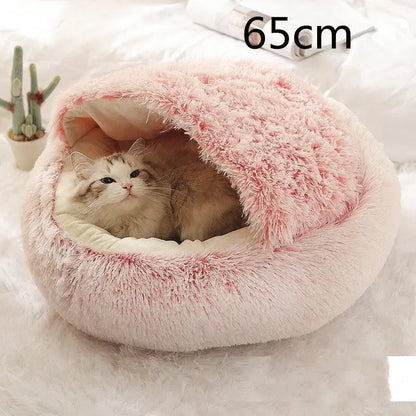 2-in-1 Dog & Cat Bed – Soft Plush Round Pet Bed House - Pink 65cm - Pets