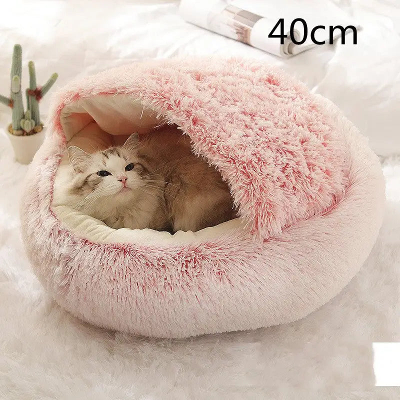 2-in-1 Dog & Cat Bed – Soft Plush Round Pet Bed House - Pink 40cm - Pets