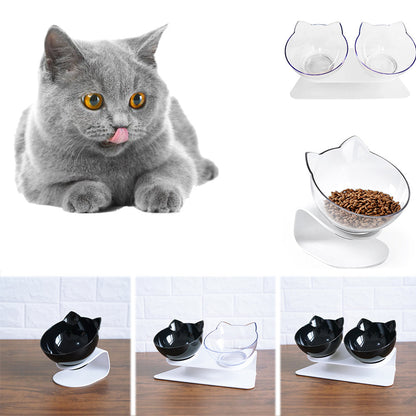 Cat double bowl with raised design for protecting cervical vertebra, featuring a modern and ergonomic structure.