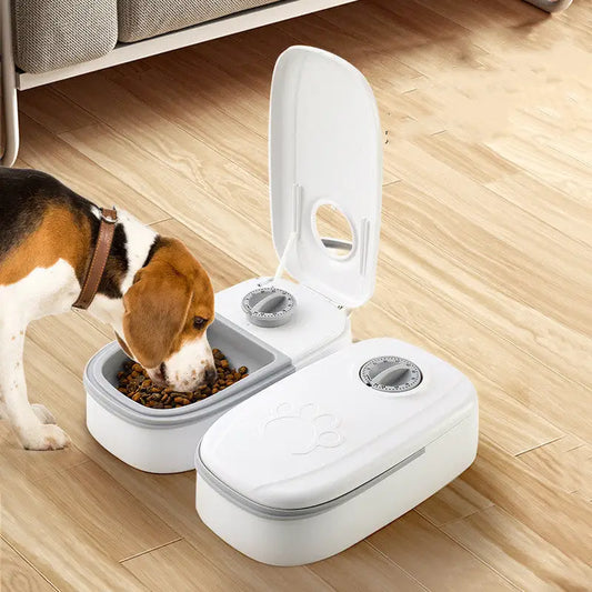 Automatic Pet Feeder – Smart Food Dispenser with Timer & Stainless Steel Bowl - Grey / Double meal
