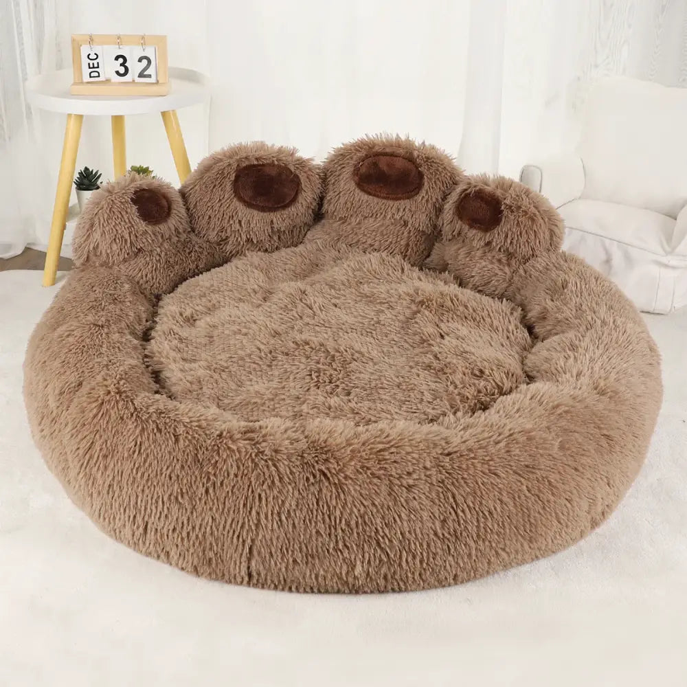 Plush brown sofa bed for dogs, cozy and warm, perfect for small pets.